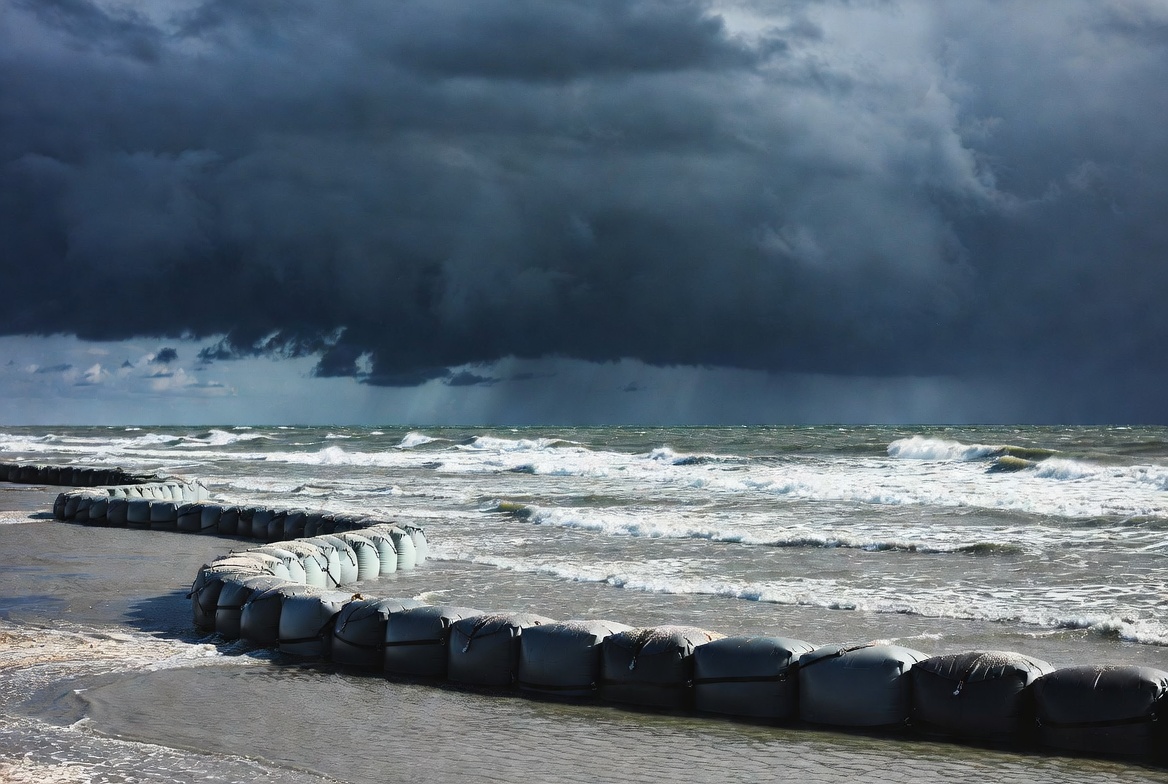 Flood barrier protecting coastline
